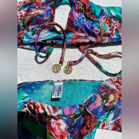 Luli Fama Multicolor high neck Bikini with Gold Accents - Picture 4 of 7
